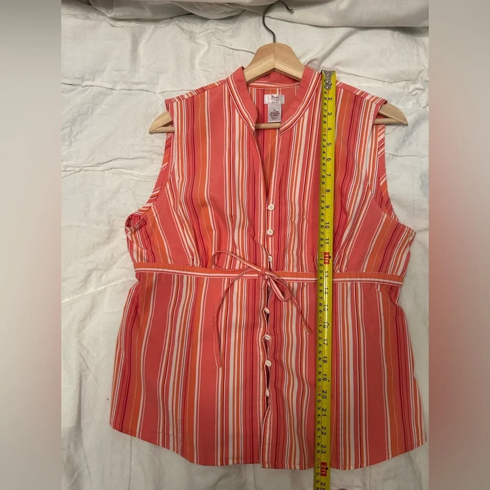 Bass Sleeveless Striped Tie-Front Blouse in Coral and White - Picture 11 of 11